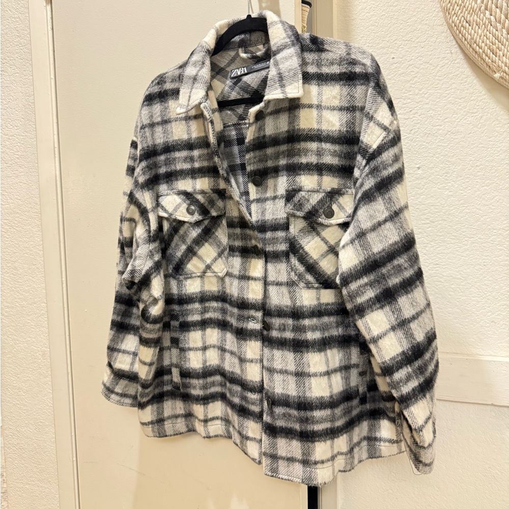 Zara Plaid Button Down Oversized Heavyweight Wool… - image 3